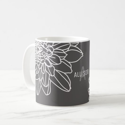 Trendy Gray White Blume Name Kaffeetasse (Vorderseite Links)