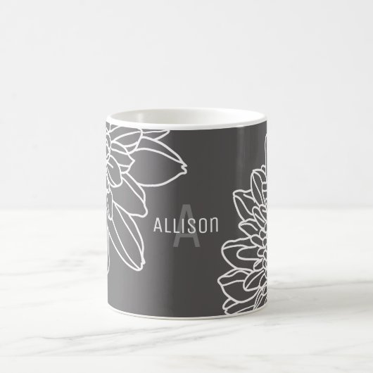 Trendy Gray White Blume Name Kaffeetasse (Mittel)