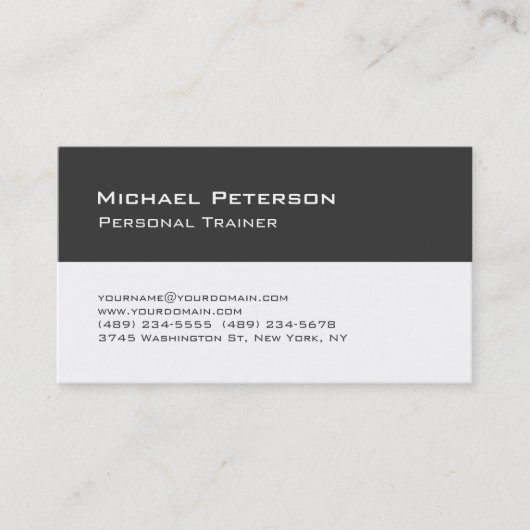 Trendy Gray White Personal Trainer Business Card Visitenkarte (Vorderseite)