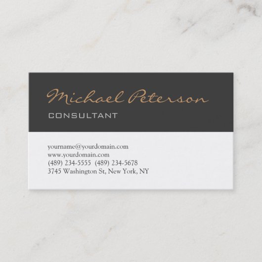 Trendy Gray White Script Consultant Business Card Visitenkarte (Vorderseite)