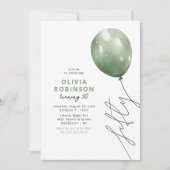 Trendy Green Balloon 50. Geburtstag Einladung (Vorderseite)