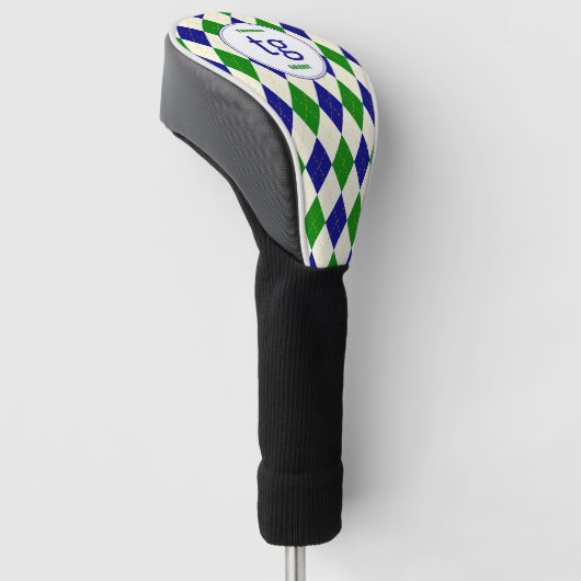 Trendy Green Blue Argyle Pattern Modern Monogram Golf Headcover (angewinkelt)