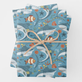 Trendy Green Blue Shark Party Guest Gift Geschenkpapier Set