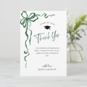 Trendy Green Bow Coquette FOTO Abschluss Dankeskarte (Stehend Vorderseite)