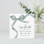 Trendy Green Bow Graduation Save The Date (Stehend Vorderseite)