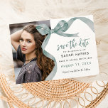Trendy Green Bow Photo Graduation Save The Date<br><div class="desc">Elevate your graduation celebration with our chic and trendy graduation save the date cards. Sporting a sophisticated watercolor green ribbon tied into a bow, and your favorite photo, these invites eloquently merge style and elegance. Our easy-on-the-fingers personalization feature makes it a joy to invite your loved ones. Plus, digital download...</div>