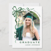 Trendy Green Bow Ribbon 2 FOTO Graduation Party Einladung (Vorderseite)