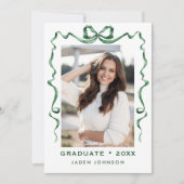 Trendy Green Bow Ribbon 2 FOTO Graduation Party Einladung (Vorderseite)
