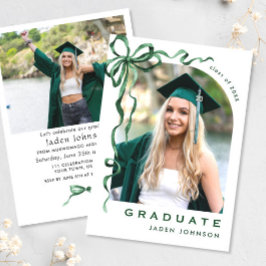 Trendy Green Bow Ribbon 2 FOTO Graduation Party Einladung