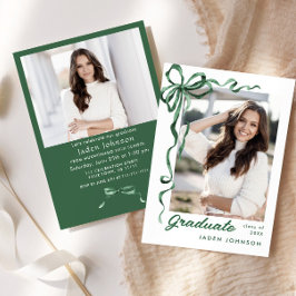 Trendy Green Bow Ribbon 2 FOTO Graduation Party Einladung