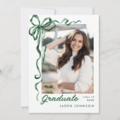 Trendy Green Bow Ribbon 2 FOTO Graduation Party Einladung (Vorderseite)
