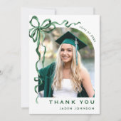 Trendy Green Bow Ribbon 4 FOTO Abschluss Dankeskarte (Vorderseite)