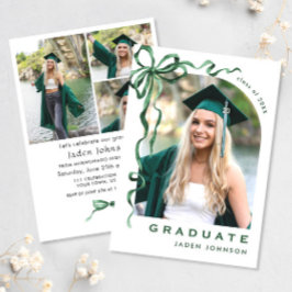 Trendy Green Bow Ribbon 4 FOTO Graduation Party Einladung
