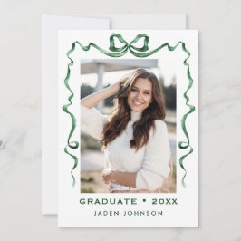 Trendy Green Bow Ribbon 4 FOTO Graduation Party Einladung