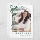 Trendy Green Bow Ribbon 4 FOTO Graduation Party Einladung (Vorderseite)