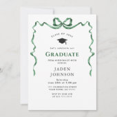 Trendy Green Bow Ribbon 4 FOTO Graduation Party Einladung (Vorderseite)