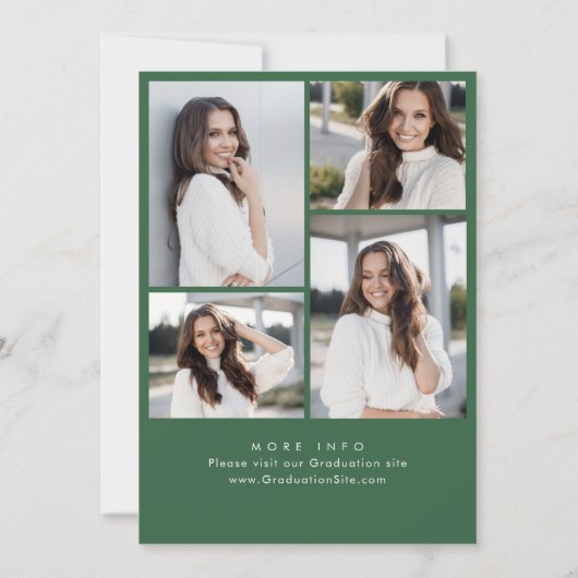 Trendy Green Bow Ribbon 4 FOTO Graduation Party Einladung (Rückseite)