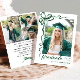 Trendy Green Bow Ribbon 4 FOTO Graduation Party I Einladung