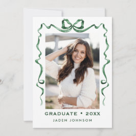 Trendy Green Bow Ribbon 5 FOTO Graduation Party Einladung