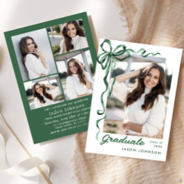 Trendy Green Bow Ribbon 5 FOTO Graduation Party Einladung
