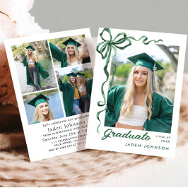 Trendy Green Bow Ribbon 5 FOTO Graduation Party I Einladung