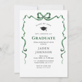Trendy Green Bow Ribbon FOTO Graduation Party Einladung (Vorderseite)