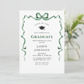 Trendy Green Bow Ribbon FOTO Graduation Party Einladung (Stehend Vorderseite)