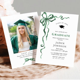 Trendy Green Bow Ribbon FOTO Graduation Party Einladung