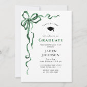 Trendy Green Bow Ribbon FOTO Graduation Party Einladung (Vorderseite)