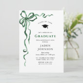 Trendy Green Bow Ribbon FOTO Graduation Party Einladung (Stehend Vorderseite)