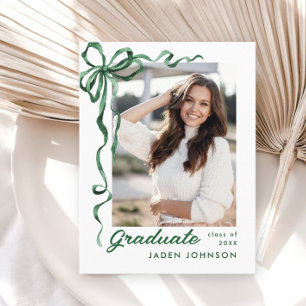 Trendy Green Bow Ribbon FOTO Graduation Party Postkarte