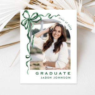 Trendy Green Bow Ribbon FOTO Graduation Party Postkarte