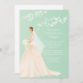 Trendy Green BRÜNETT Bridge Brautparty Einladung (Vorne/Hinten)