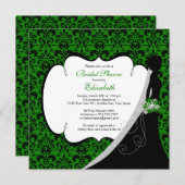 Trendy Green Damask Bridge Brautparty Einladung (Vorne/Hinten)