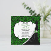 Trendy Green Damask Bridge Brautparty Einladung (Stehend Vorderseite)
