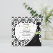 Trendy Green Damask Bridge Brautparty Einladung (Stehend Vorderseite)