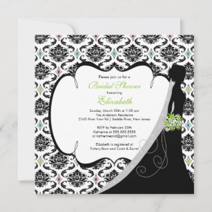 Trendy Green Damask Bridge Brautparty Einladung