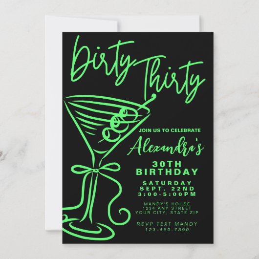 Trendy Green Dirty 30. Geburtstag Einladung (Vorderseite)
