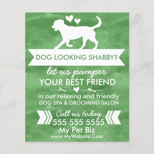 Trendy Green Dog Grooming Flyer - personalisierbar (Vorne)