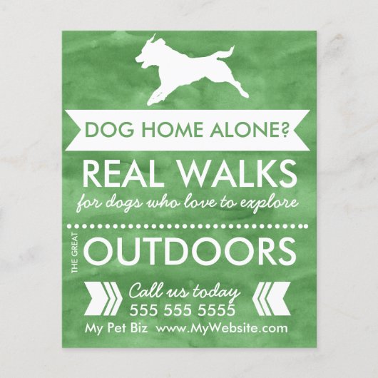 Trendy Green Dog Silhouette Dog Walker Flyer (Vorne)