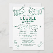Trendy Green Doodle Double Graduation Party Einladung (Vorderseite)