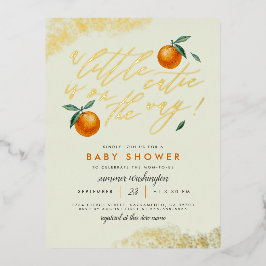 Trendy Green eine kleine Süsse Orange Baby Dusche Folie Einladungspostkarte