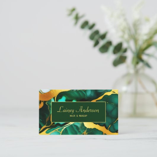 Trendy Green Gelb Gold Imitate Marmor Visitenkarte (Stehend Vorderseite)