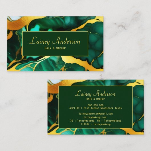 Trendy Green Gelb Gold Imitate Marmor Visitenkarte (Vorne/Hinten)