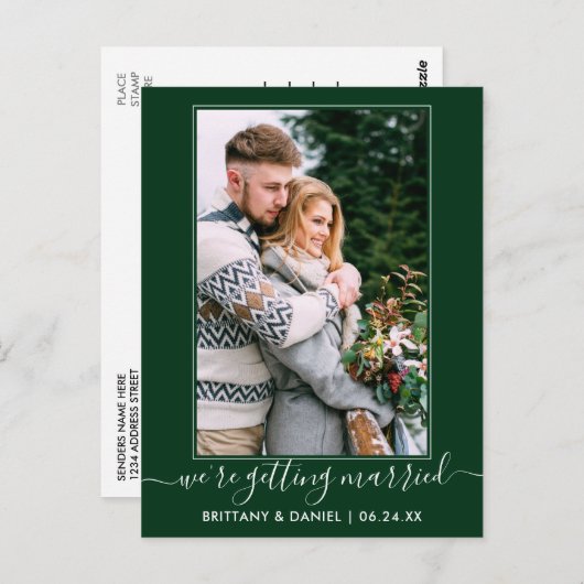 Trendy Green Getting Save the Date verheiratet Postkarte (Vorne/Hinten)