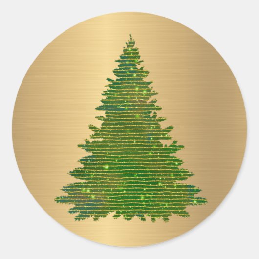 Trendy Green Gold Glitzer Tree Weihnachten Runder Aufkleber (Vorderseite)