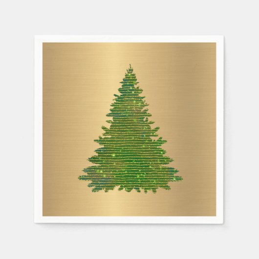 Trendy Green Gold Glitzer Tree Weihnachten Serviette (Vorderseite)