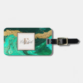 Trendy Green Gold Stone Marmortextur, Monogramm Gepäckanhänger (Vorderseite horizontal)