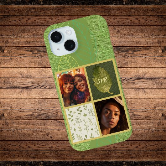 Trendy Green Leaf Design mit 2 eigenen Fotos Case-Mate iPhone Hülle