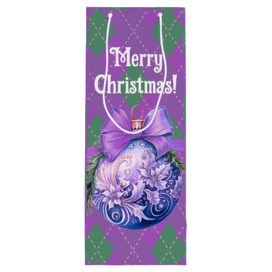 Trendy Green Lila Karierte Weihnachtsschmuck Geschenktüte Für Weinflaschen (Rückseite)